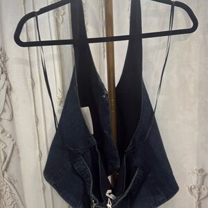 Good American Dark Blue Denim Halter Top